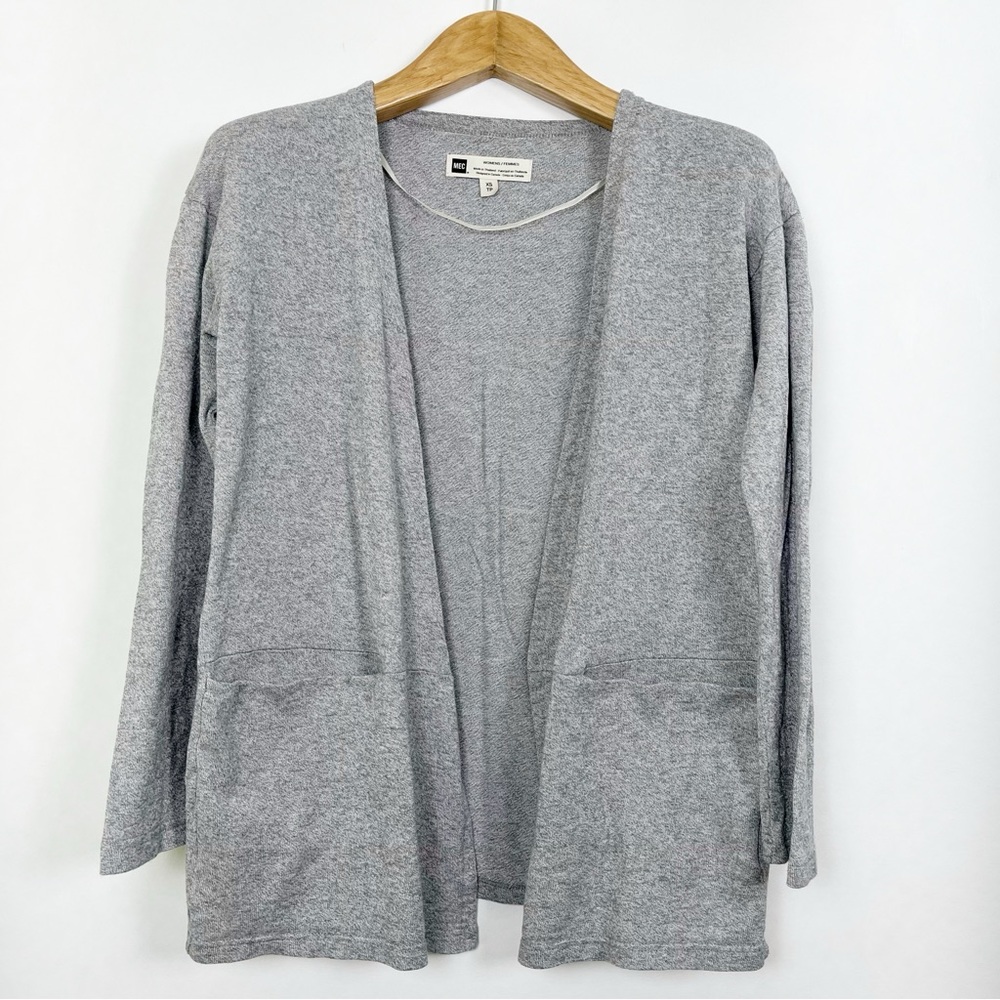 MEC Heather Grey Women's Open Cardigan Pockets Size XS Organic Cotton‎ & Tencel